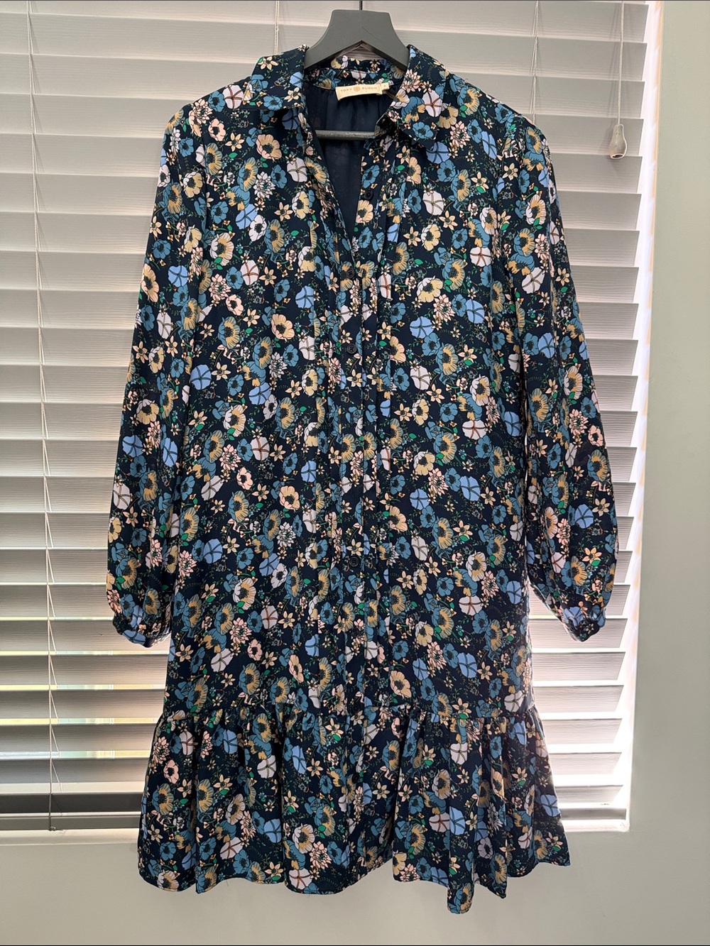 Tory Burch Navy Blue Floral Button-Front Casual Dress